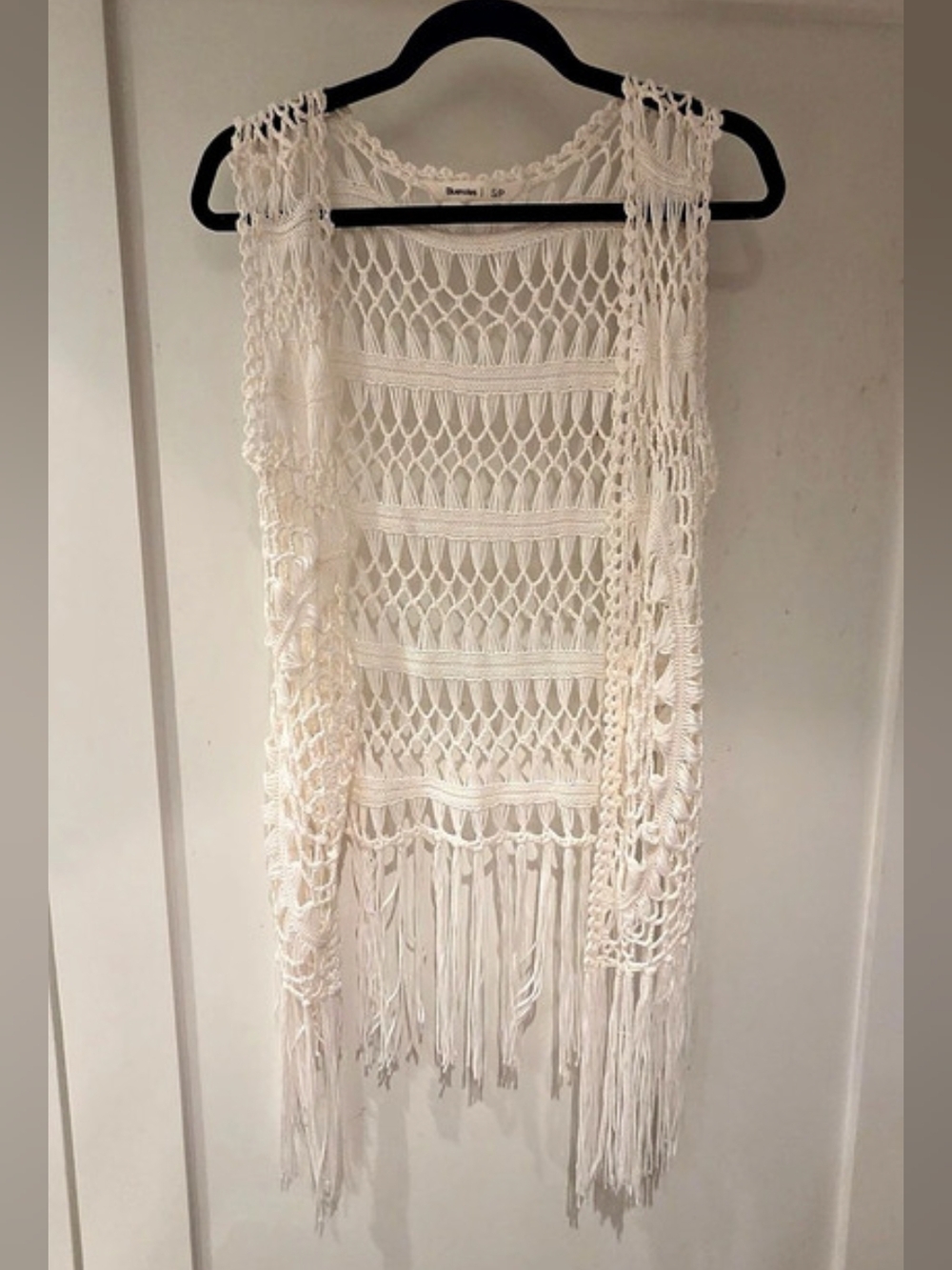 White Crochet Fringe Vest